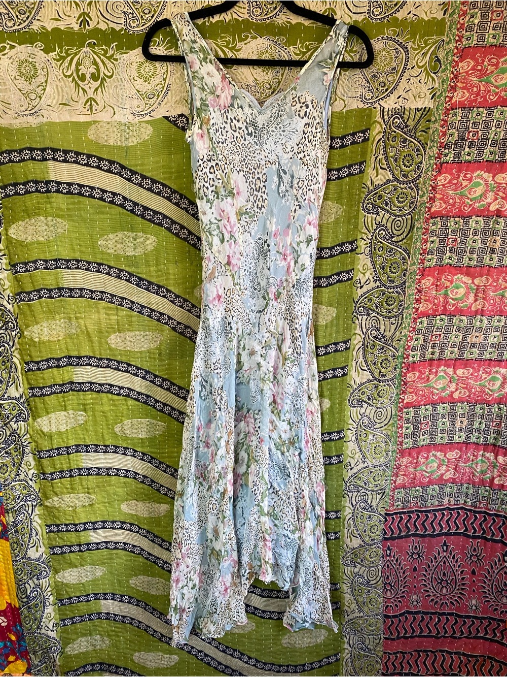 Rare Vintage Y2K ICE Powder Blue Floral Silk Ethereal Fairy Whimsy Maxi Dress 6